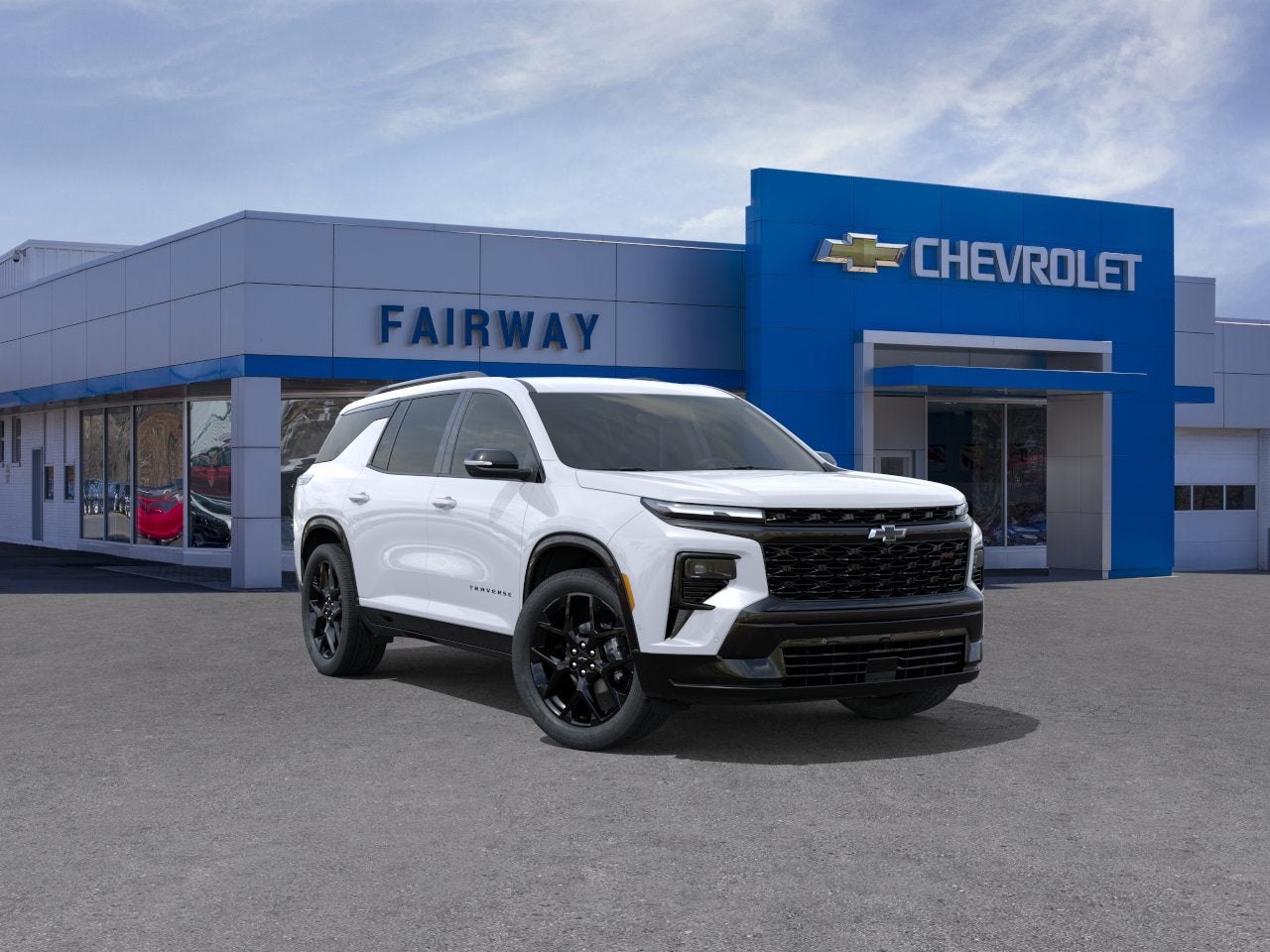 2026 Chevrolet Traverse RS in Polar White Tricoat — front three-quarter view