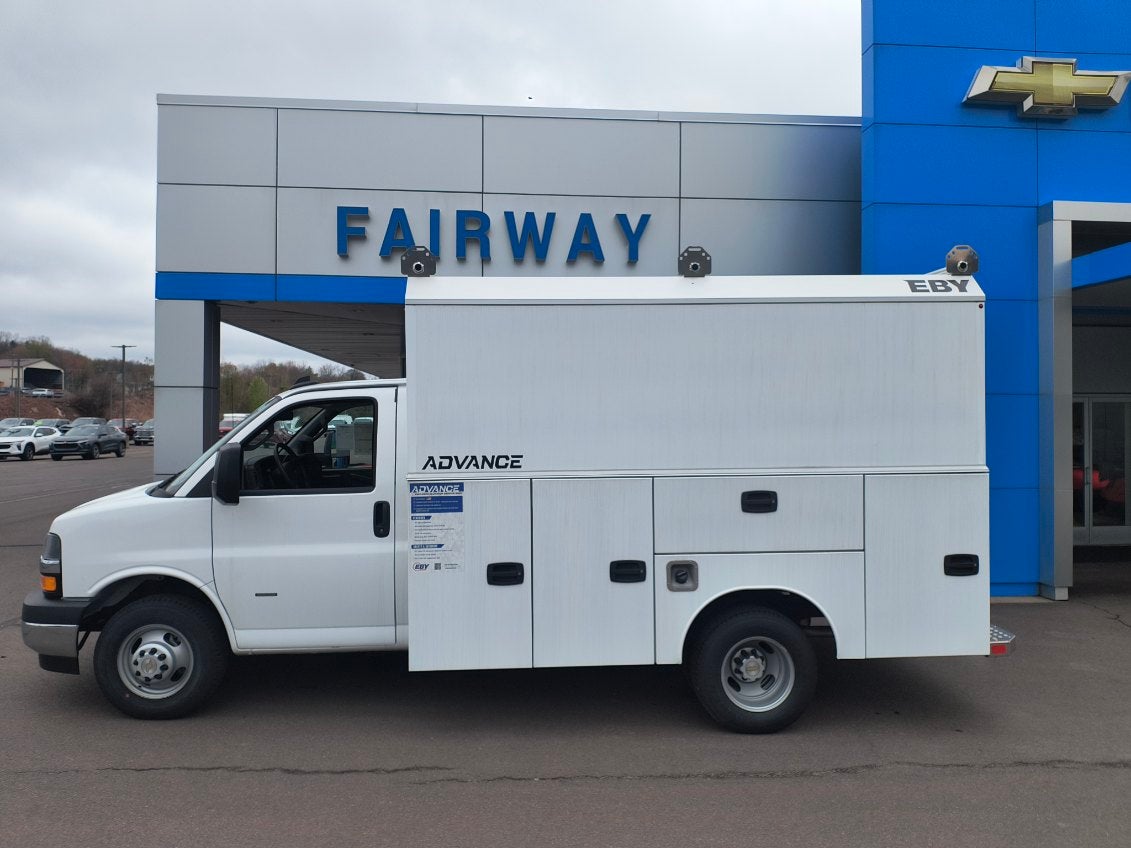 2025 Chevrolet Express Cutaway 3500 1WT in Summit White — front three-quarter view