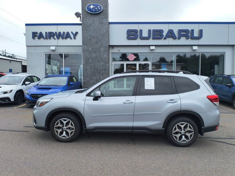 2021 Subaru Forester Premium in Silver — front three-quarter view