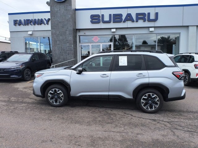 2025 Subaru Forester Premium in Ice Silver — front three-quarter view